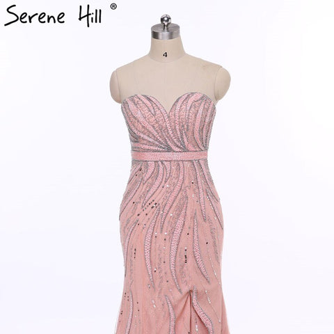 On Sale no return no refundSale Pink Strapless Fashion Mermaid Sexy Evening Dress Long Fulle Beading Elegant Tulle Evening Dress 2025 LA6389