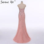 On Sale no return no refundSale Pink Strapless Fashion Mermaid Sexy Evening Dress Long Fulle Beading Elegant Tulle Evening Dress 2025 LA6389