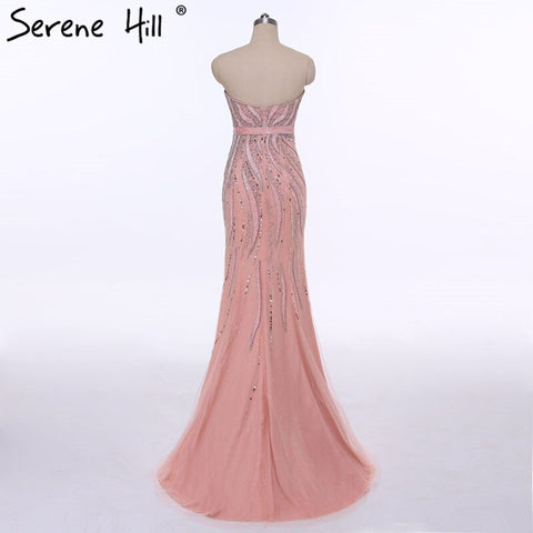 On Sale no return no refundSale Pink Strapless Fashion Mermaid Sexy Evening Dress Long Fulle Beading Elegant Tulle Evening Dress 2025 LA6389