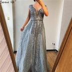 Pink V-Neck Evening Dresses Long 2025 Lace Beading Crystal Sleeveless A-Line Evening Gowns LA70225