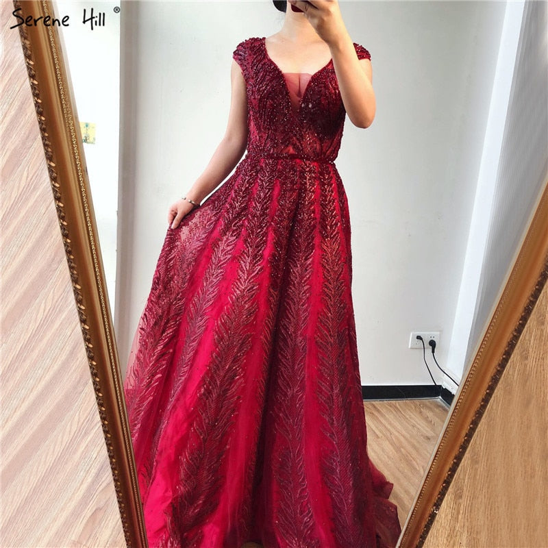 Pink V-Neck Evening Dresses Long 2025 Lace Beading Crystal Sleeveless A-Line Evening Gowns LA70225