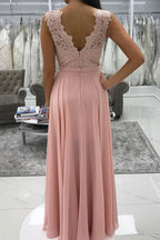 Pink Chiffon A-line Prom Dresses With Appliques, Beaded Evening Dress