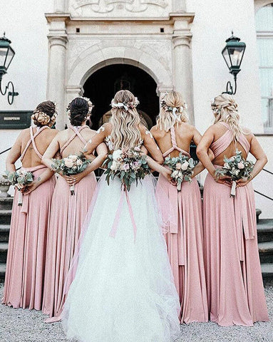 Chiffon A-line V-neck Long Bridesmaid Dresses, Wedding Party Dress