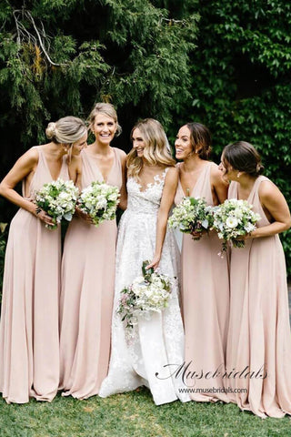 Chiffon A-line V-neck Long Bridesmaid Dresses, Wedding Party Dress