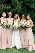 Vestidos largos de dama de honor de gasa con escote en V y corte en A, vestidos para fiestas de boda 
