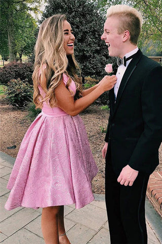 Satin A-line V-neck Homecoming Dress With Pocket, Graduation Dress