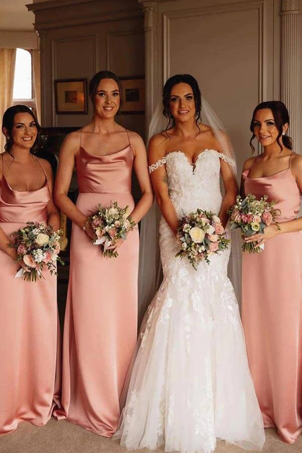 Vestidos de dama de honor largos hasta el suelo en satén de seda, vestidos para la fiesta de bodas 