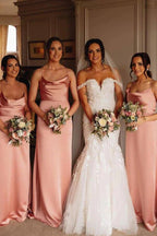 Vestidos de dama de honor largos hasta el suelo en satén de seda, vestidos para la fiesta de bodas 