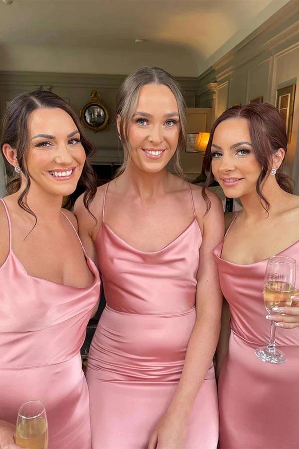 Vestidos de dama de honor largos hasta el suelo en satén de seda, vestidos para la fiesta de bodas 