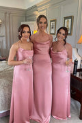 Vestidos de dama de honor largos hasta el suelo en satén de seda, vestidos para la fiesta de bodas 
