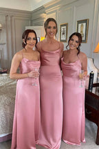 Vestidos de dama de honor largos hasta el suelo en satén de seda, vestidos para la fiesta de bodas 