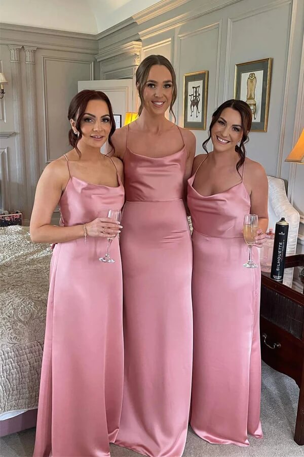 Vestidos de dama de honor largos hasta el suelo en satén de seda, vestidos para la fiesta de bodas 