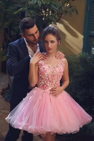 Robe de bal courte en tulle ornée de fleurs faites à la main, robe de retour à la maison