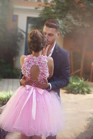 Robe de bal courte en tulle ornée de fleurs faites à la main, robe de retour à la maison