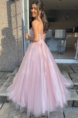 Tulle Lace A-line Sweetheart Prom Dresses, Long Formal Dresses