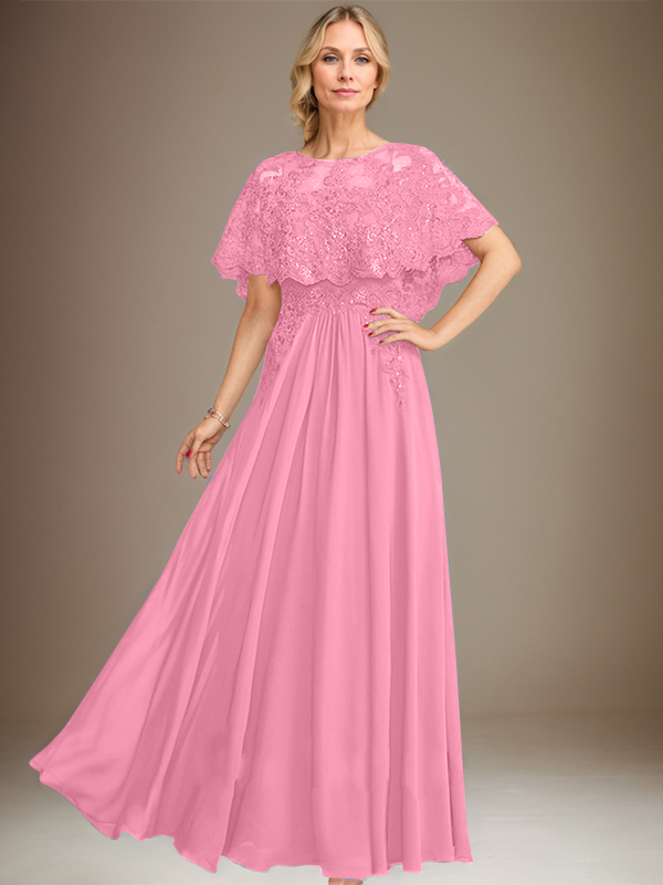 Vestido de novia de corte línea A, escote barco, largo hasta el suelo, de gasa de encaje con apliques de lentejuelas para la madre de la novia 