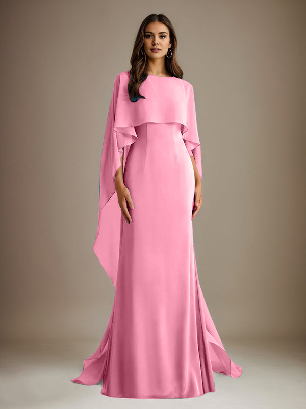 Vestido de gasa de corte recto/columna, escote barco y largo hasta el suelo, para la madre de la novia, con volantes en cascada. 