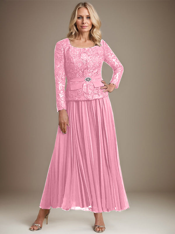 Vestido de gasa corte A, largo hasta el tobillo, para la madre de la novia, con pliegues. 