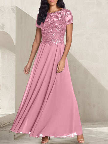 Charcoal Grey A-Line Scoop Long Mother of the Bride Dress With Beadings