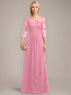 Vestido de novia de corte línea A, escote en V, largo hasta el suelo, de gasa de encaje con volantes en cascada y lentejuelas. 