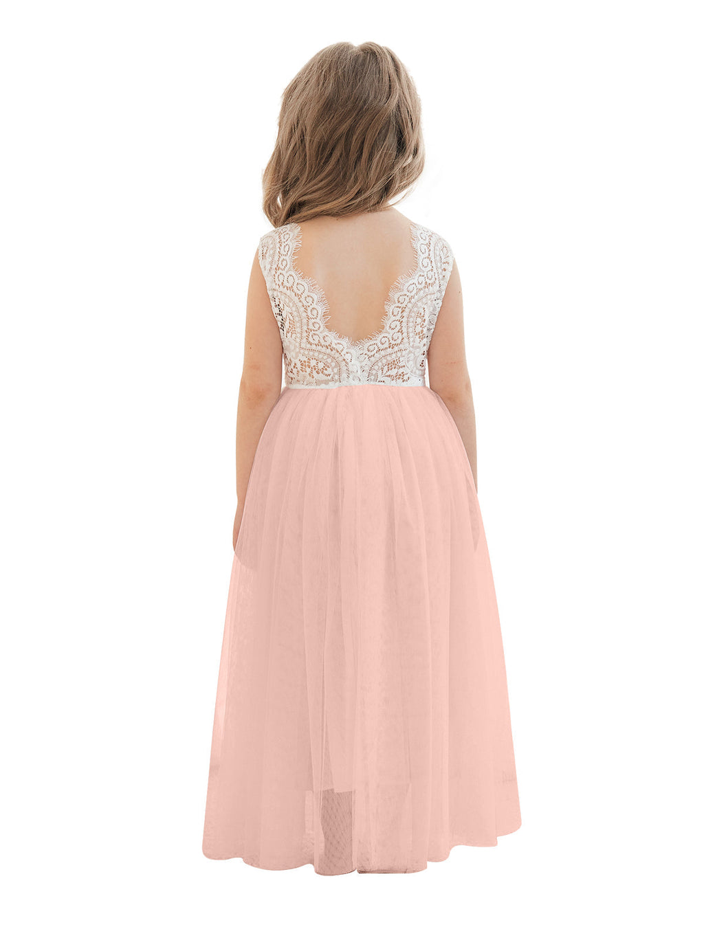 Vestido blanco de tul y encaje de corte A hasta el tobillo (2003227597) 