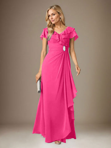 Robe en mousseline froncée à col V et coupe trapèze orageuse 