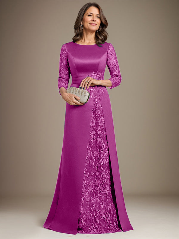 Vestido de novia de corte A, escote redondo, largo hasta el suelo, de satén de encaje, con apliques, para la madre de la novia. 