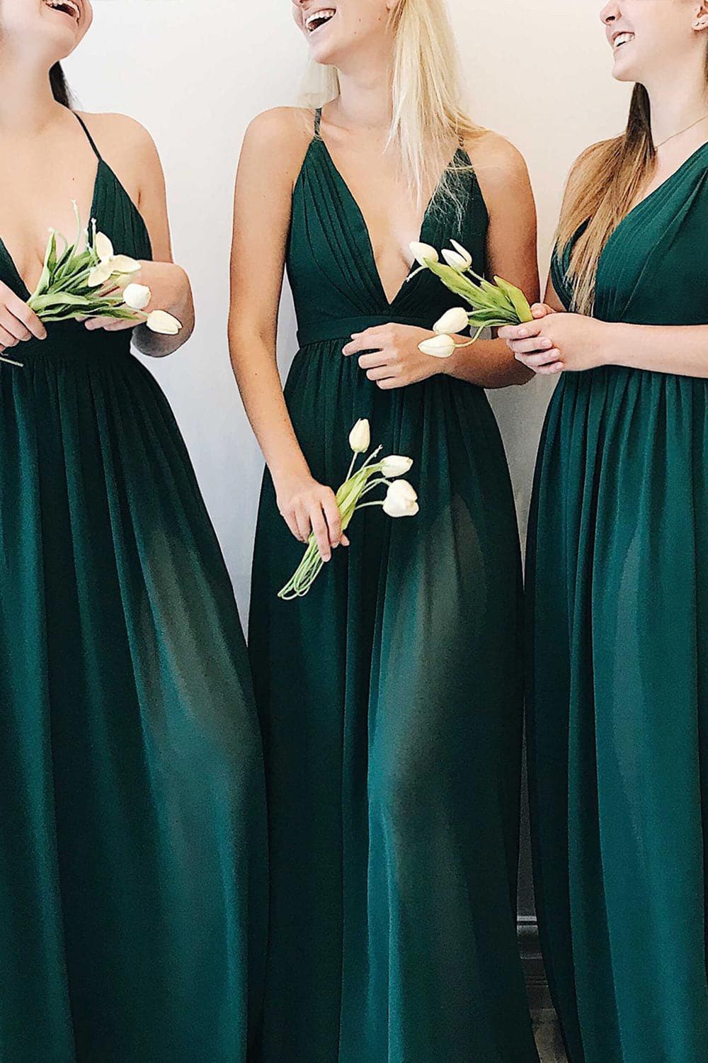 Vestido de dama de honor verde oscuro de corte A VMB31