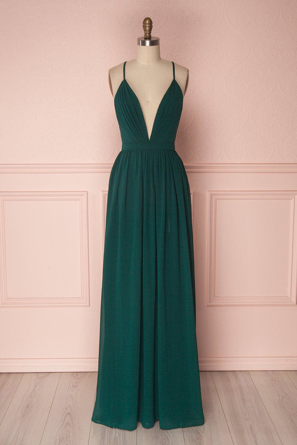 Vestido de dama de honor verde oscuro de corte A VMB31