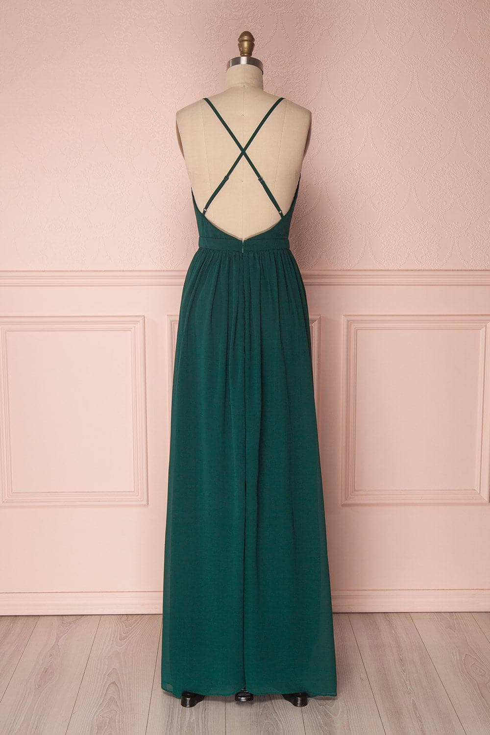 Vestido de dama de honor verde oscuro de corte A VMB31