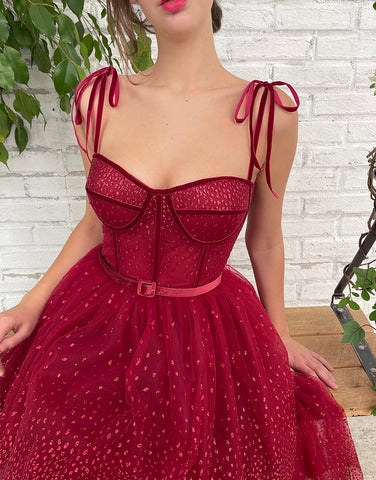 Tulle Dark Red Glitter Homecoming Dress