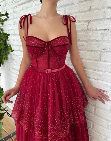 Tulle Dark Red Glitter Homecoming Dress
