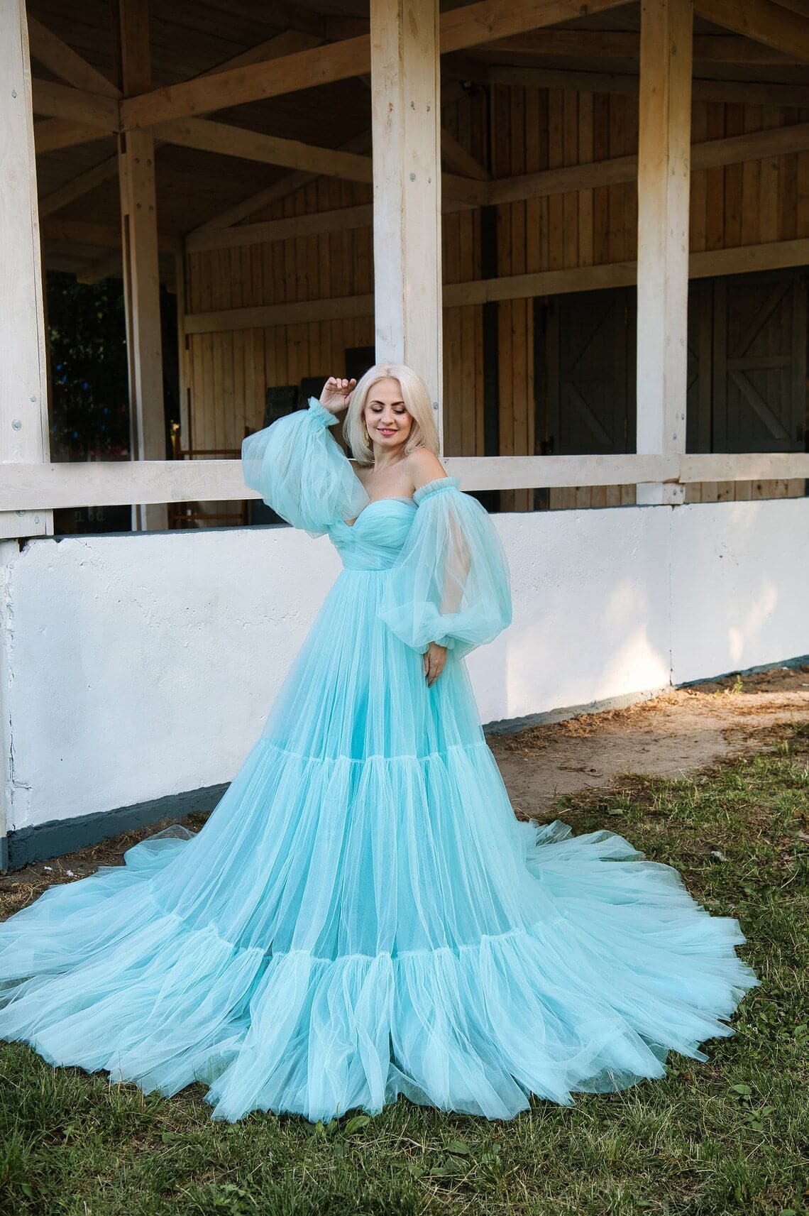 Sesión de fotos de vestido de tul Vestido de maternidad transparente