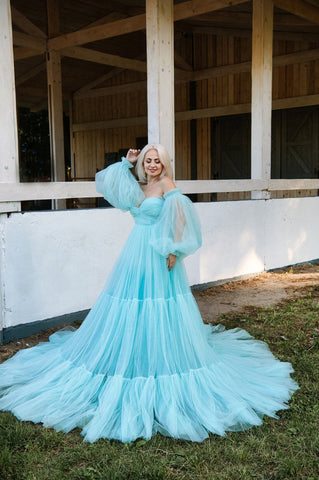 Sesión de fotos de vestido de tul Vestido de maternidad transparente