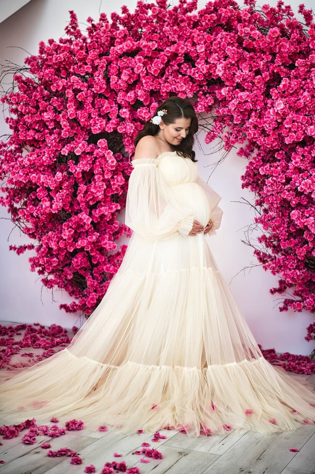 Vestido de novia champán para embarazadas