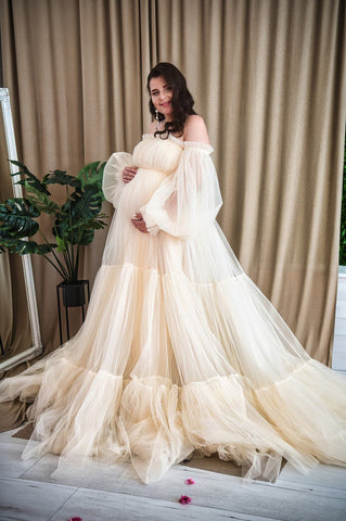 Vestido de novia champán para embarazadas