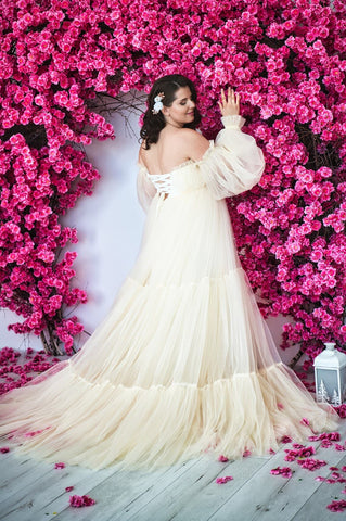 Vestido de novia champán para embarazadas