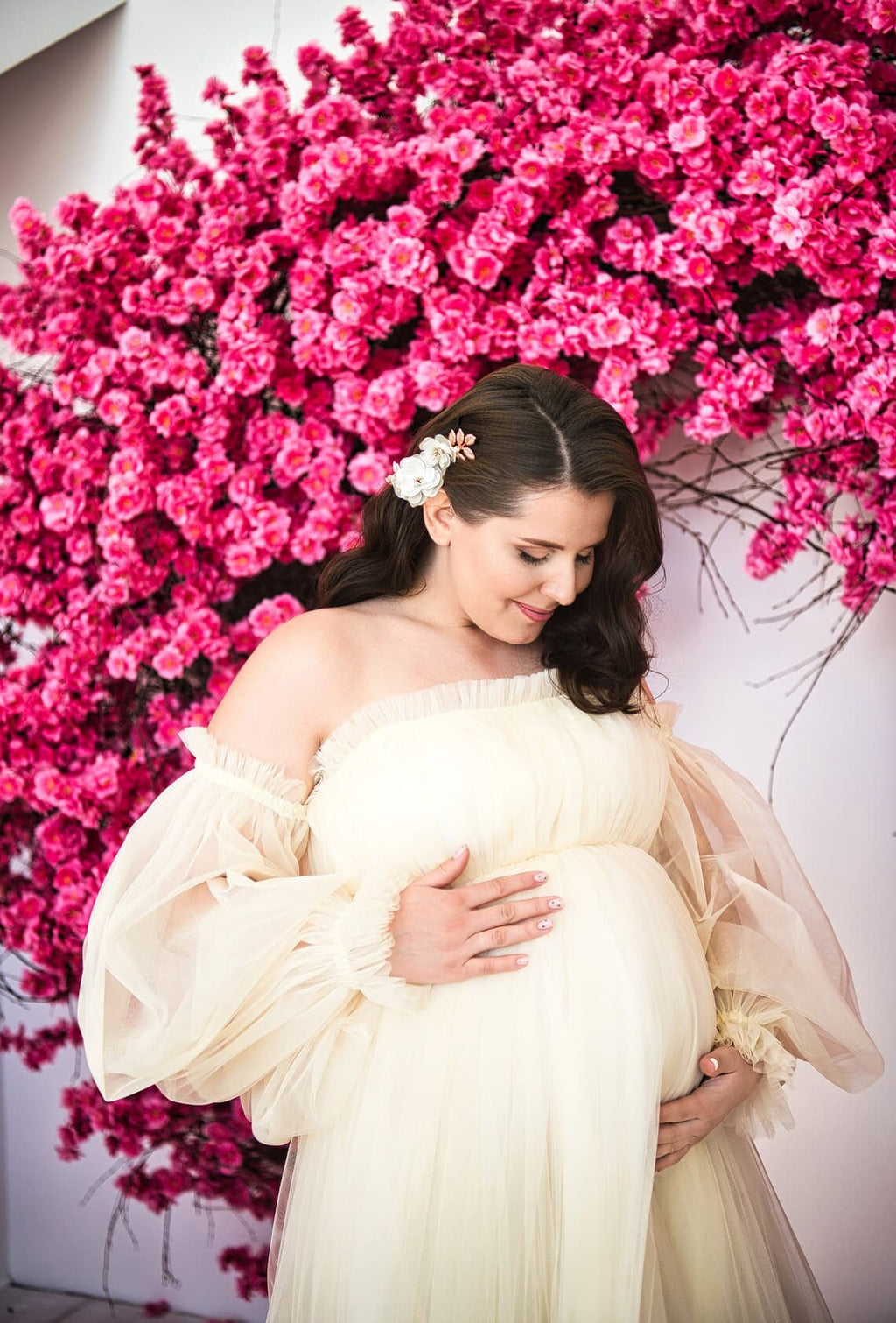 Vestido de novia champán para embarazadas