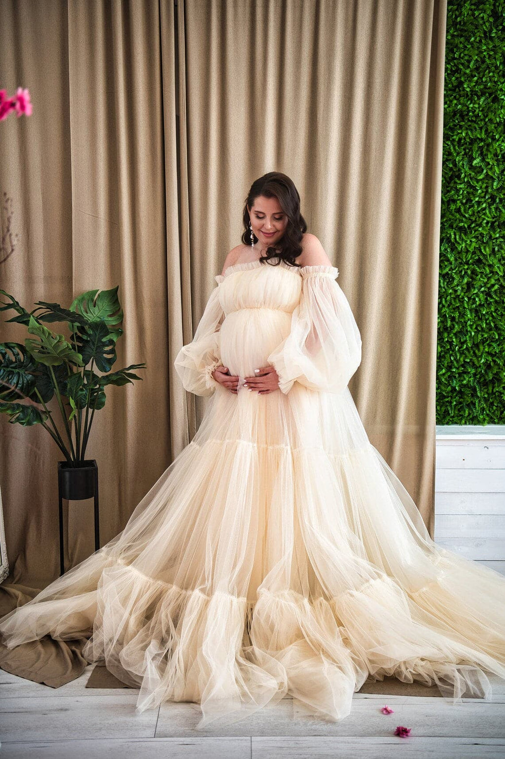 Vestido de novia champán para embarazadas