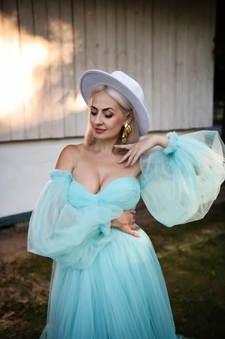 Sesión de fotos de vestido de tul Vestido de maternidad transparente