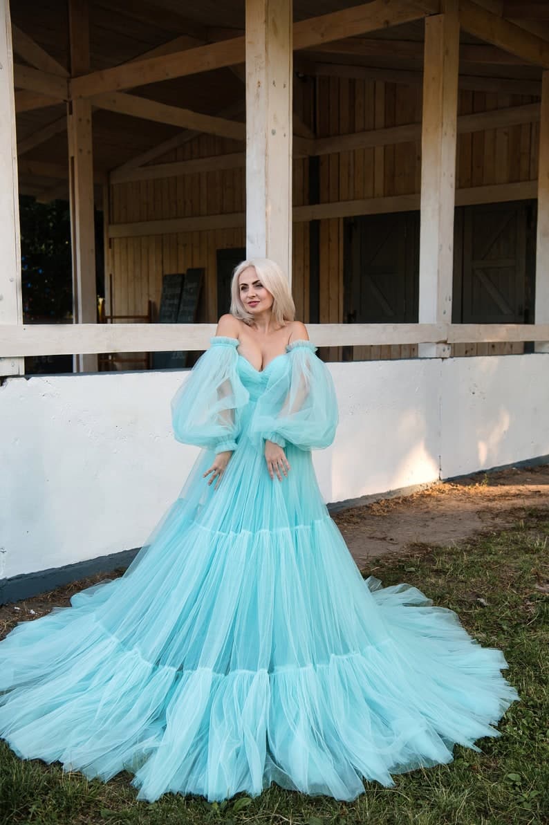 Sesión de fotos de vestido de tul Vestido de maternidad transparente