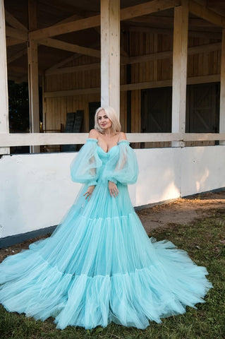 Sesión de fotos de vestido de tul Vestido de maternidad transparente