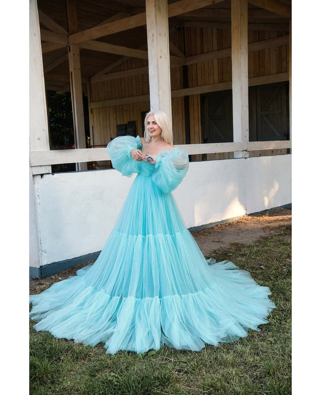 Sesión de fotos de vestido de tul Vestido de maternidad transparente