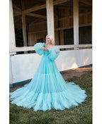 Sesión de fotos de vestido de tul Vestido de maternidad transparente