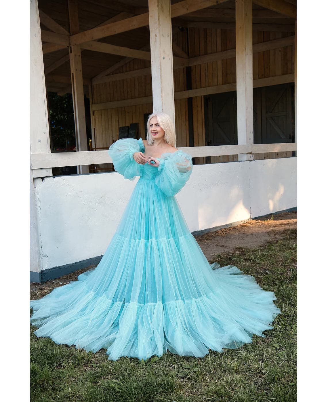 Sesión de fotos de vestido de tul Vestido de maternidad transparente