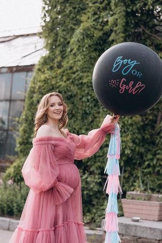 Vestido rosa de embarazo, largo hasta el suelo, para baby shower