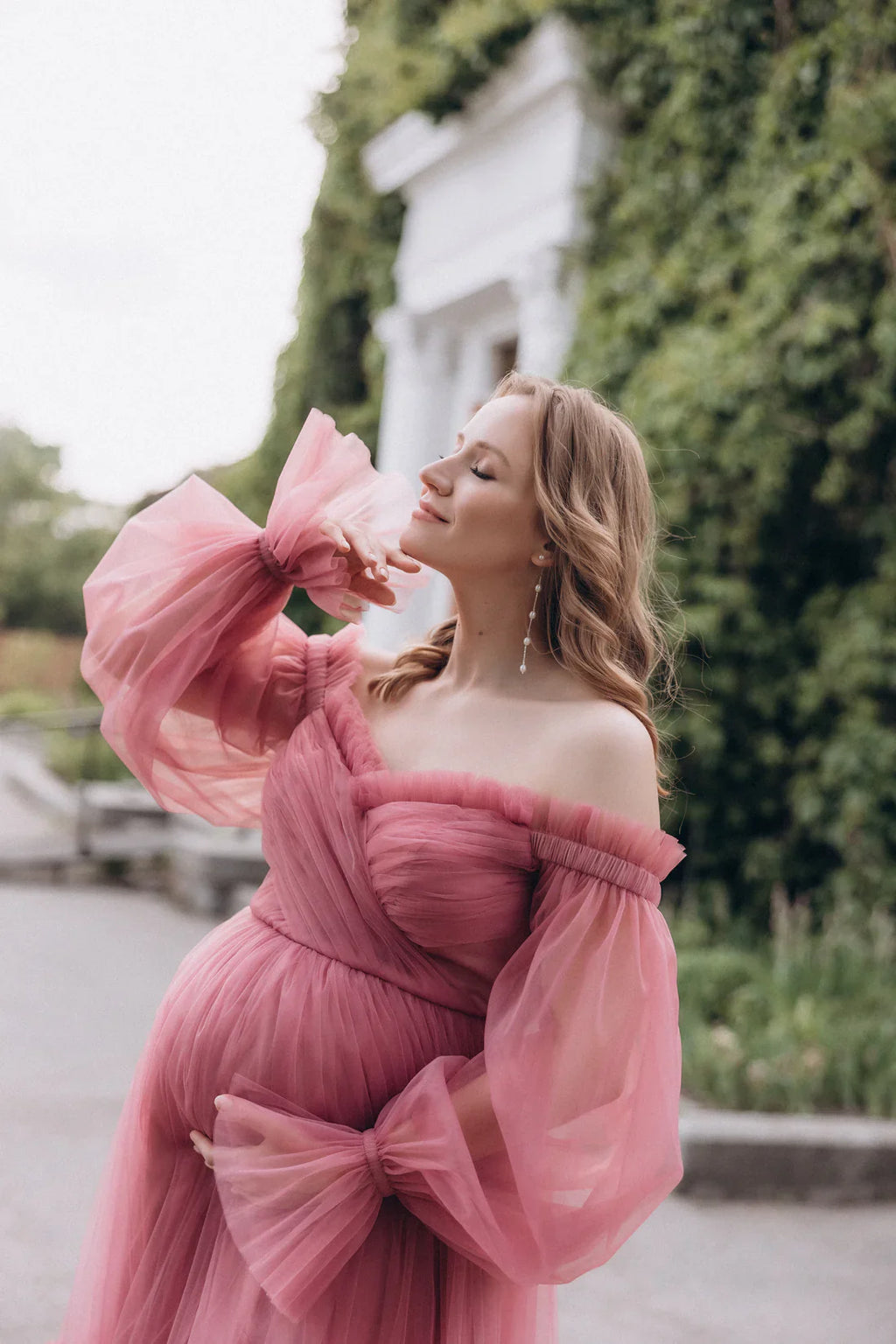 Vestido rosa de embarazo, largo hasta el suelo, para baby shower