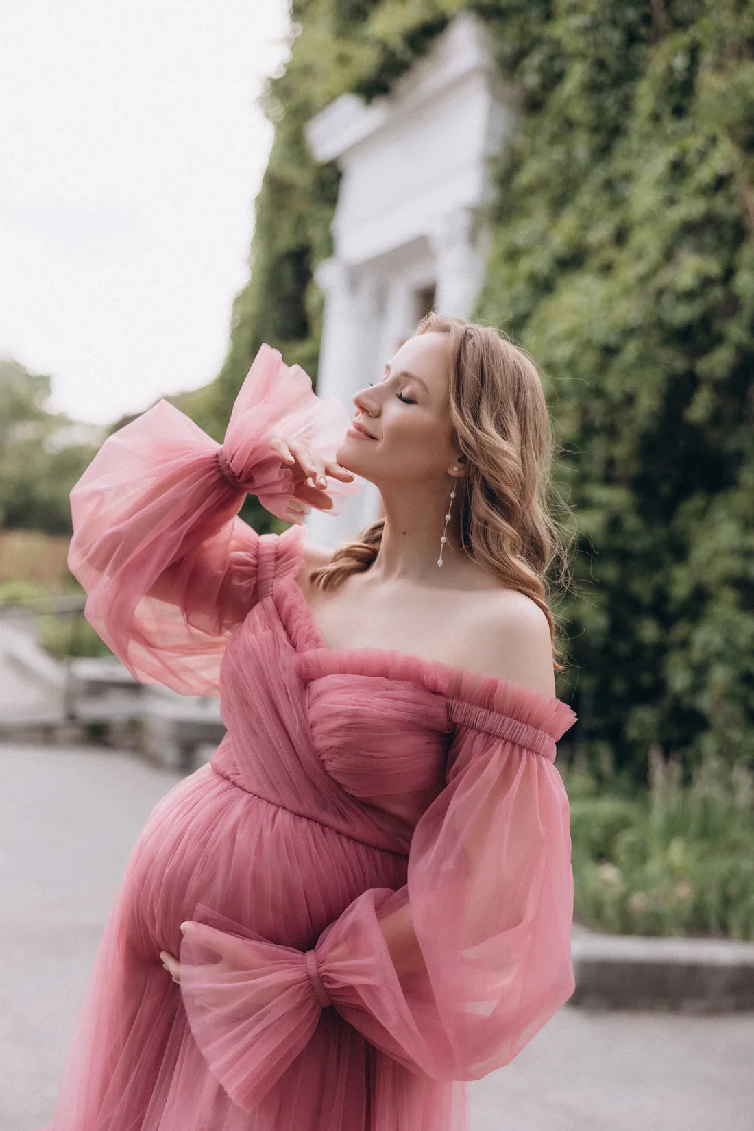 Vestido rosa de embarazo, largo hasta el suelo, para baby shower