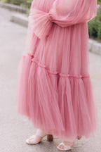 Vestido rosa de embarazo, largo hasta el suelo, para baby shower