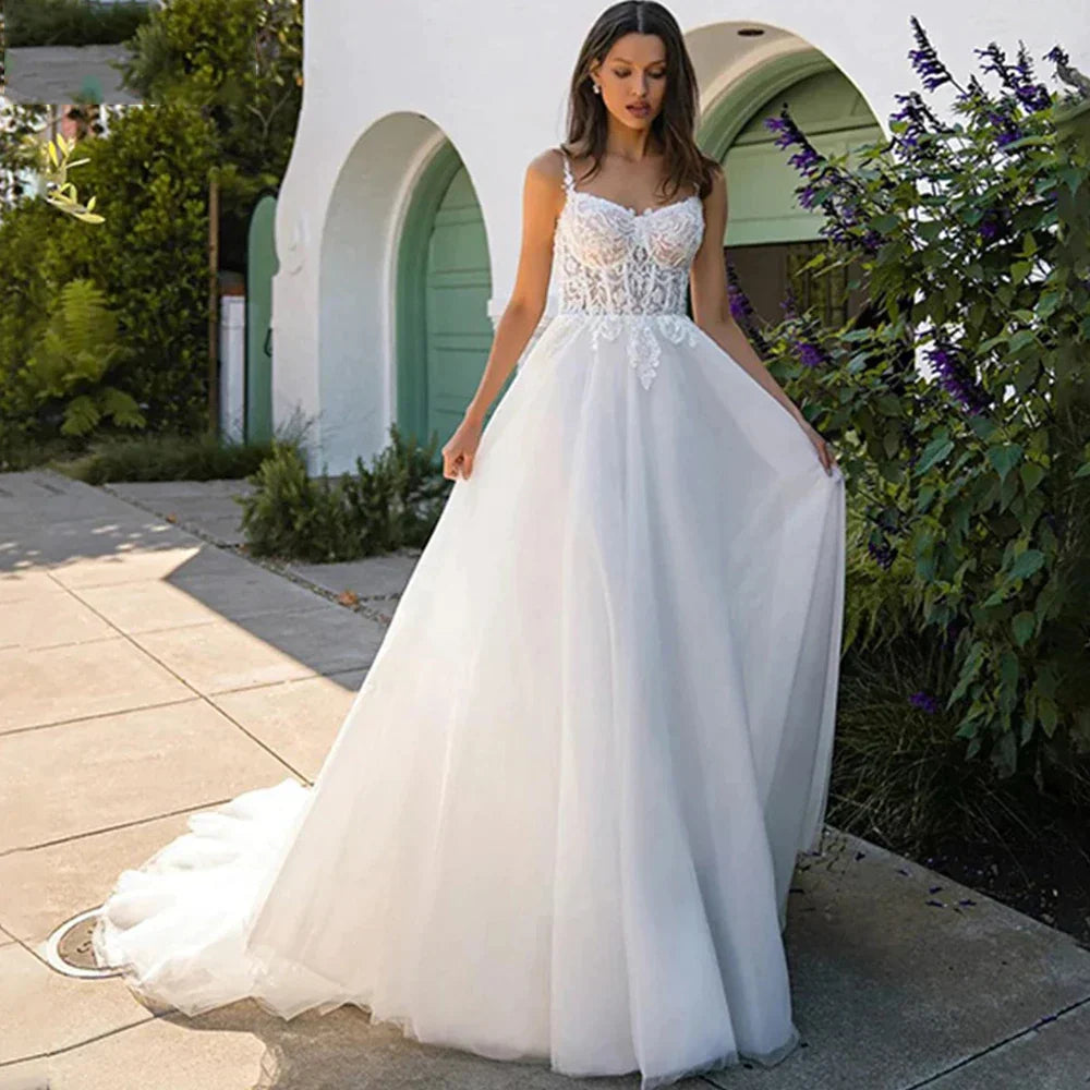 Vestidos de novia de sirena con espalda descubierta, escote cuadrado, hombros descubiertos, sin mangas, estilo boho, con cola, preciosos y sexys, colección 2023 